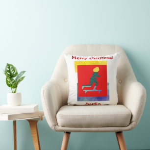 skateboard christmas gift, personalized name   throw pillow