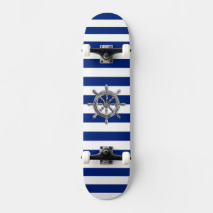 Skateboard Chrome Like Wheel on Nautical Stripes