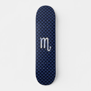 Skateboard Chrome Scorpio Zodiac Sign on Blue Carbon Fibre