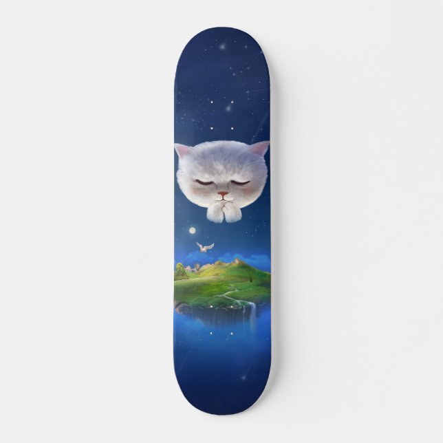 Skateboard Ciel nocturne avec chat (Devant)