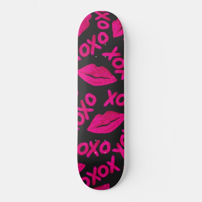 Skateboard Citation XOXO noir Neon rose lèvres Motif (Recto)