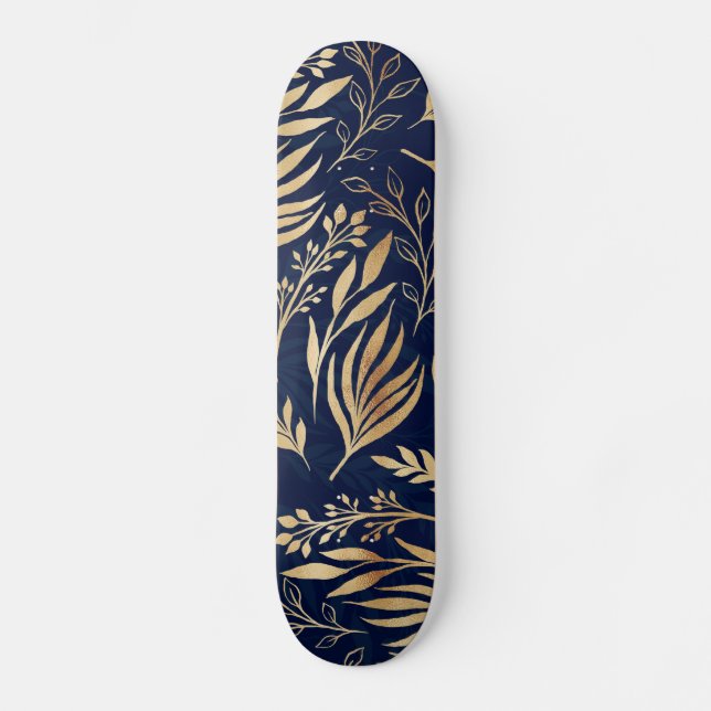 Skateboard Classement Gold Foliage Botanical Blue Design (Recto)