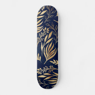 Skateboard Classy Gold Foliage Botanique Bleu Design