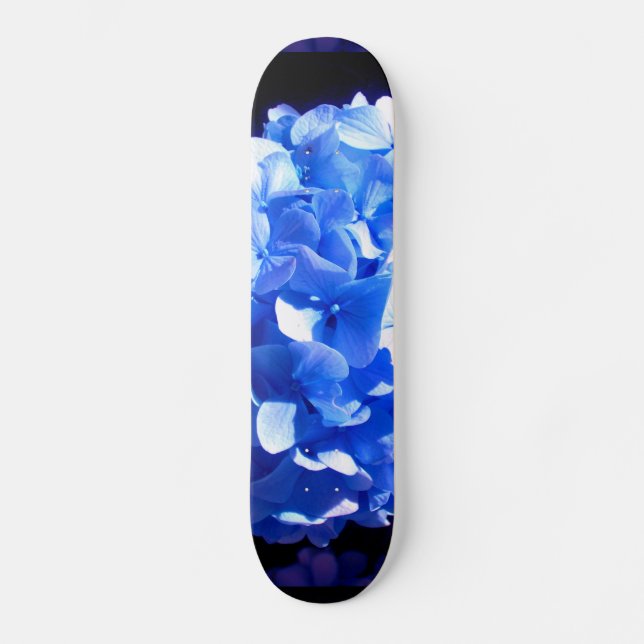 Skateboard Cobalt bleu floral élégant bleu hydrangées (Recto)