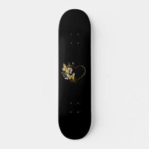 Skateboard Coeur aux papillons d'or