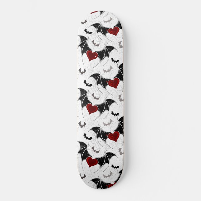 Skateboard Coeur d'Halloween avec ailes de chauve-souris noir (Recto)