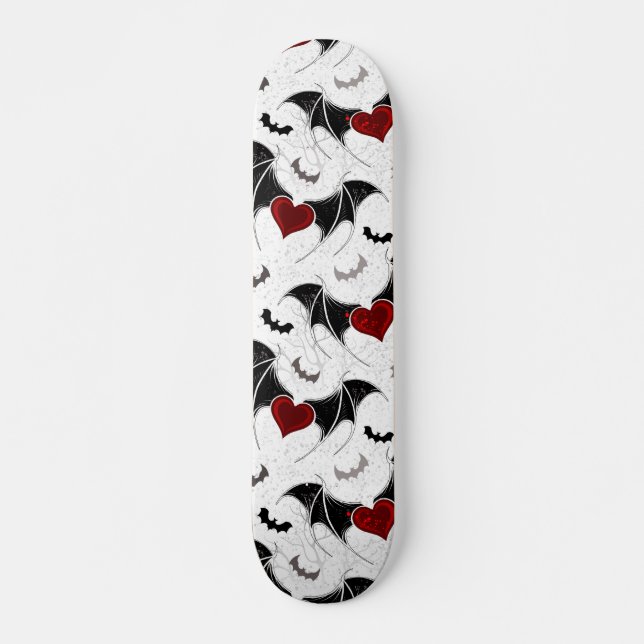 Skateboard Coeur d'Halloween avec ailes de chauve-souris noir (Devant)