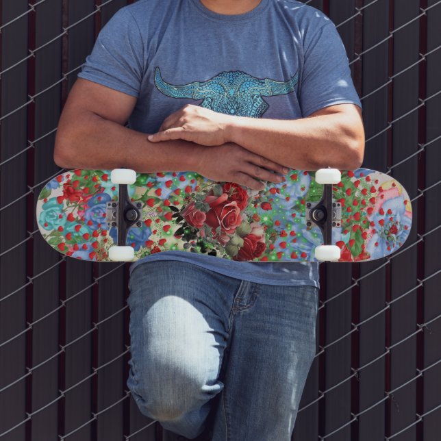 Skateboard Coeur floral sur collage (Extérieur 3)