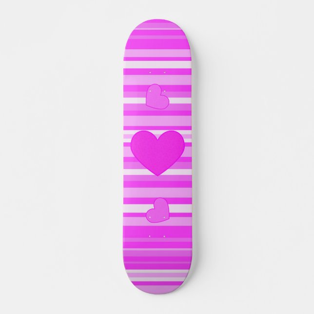 Skateboard Coeur rose sur la planche à roulettes de rayures (Devant)