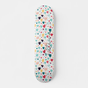 Skateboard Coeurs mignons et Pois Motif Fille colorée