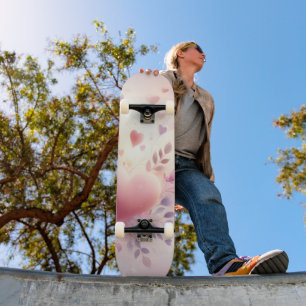 Skateboard Cœurs pastel fantaisistes Amour floral romantique