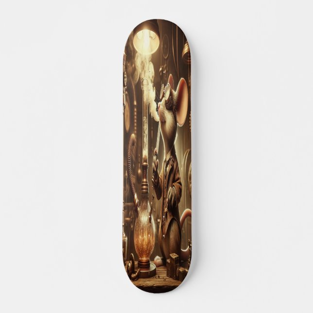 Skateboard "Cog & lunettes : Inventeur de souris Steampunk (Devant)