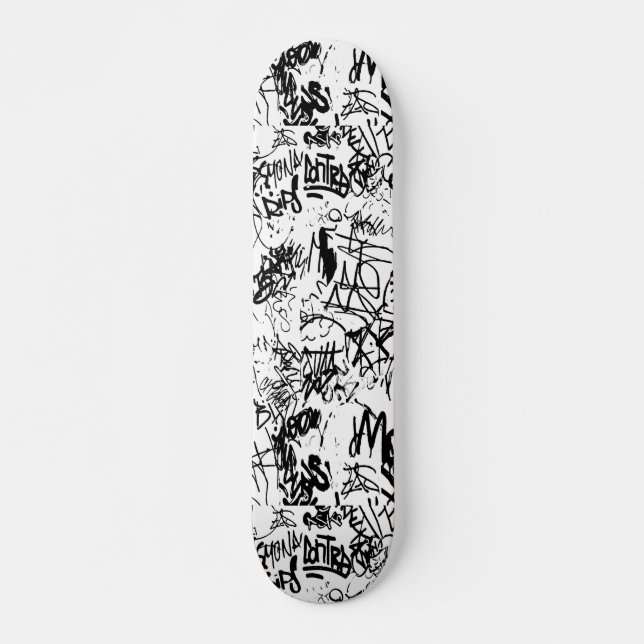 Skateboard Collage Abstrait de graffiti noir et blanc (Devant)