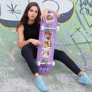 Skateboard Collage de photos de famille violet féminin