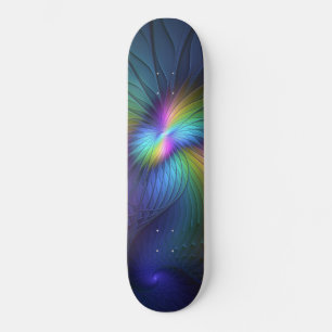 Skateboard Coloré Avec Bleu Moderne Art Fractal Abstrait