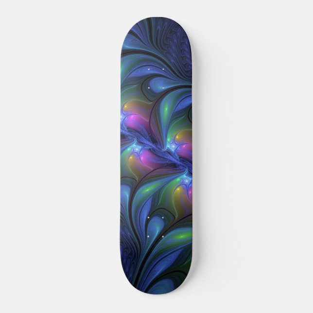 Skateboard Coloré Lumineux Abstrait Bleu rose Vert Fractal (Recto)