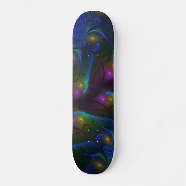 Skateboard Coloré Lumineux Abstrait moderne Trippy Fractal (Recto)
