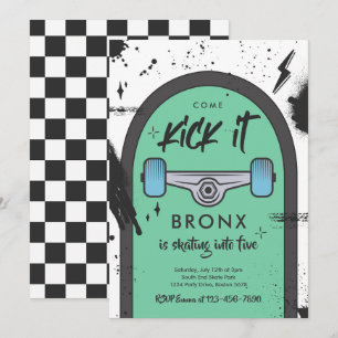 Skateboard Come Kick It Urban Sport Birthday Party Invitation