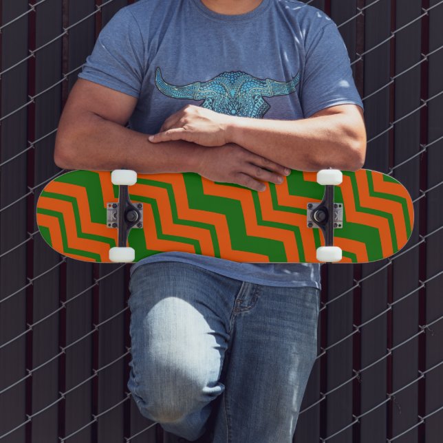 Skateboard Conception de chevron zigzag vert orange  (Extérieur 3)