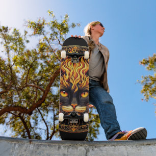 Skateboard Conception de Mandala de chat de feu mystique