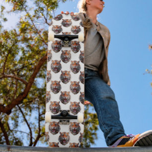 Skateboard Conception de motif tête de tigre - Blanc