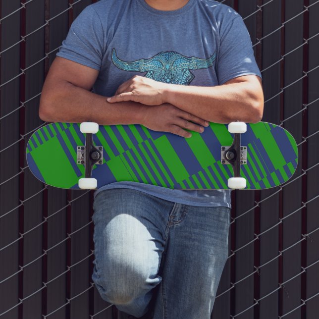 Skateboard Conception de rayures patchwork bleu vert  (Extérieur 3)