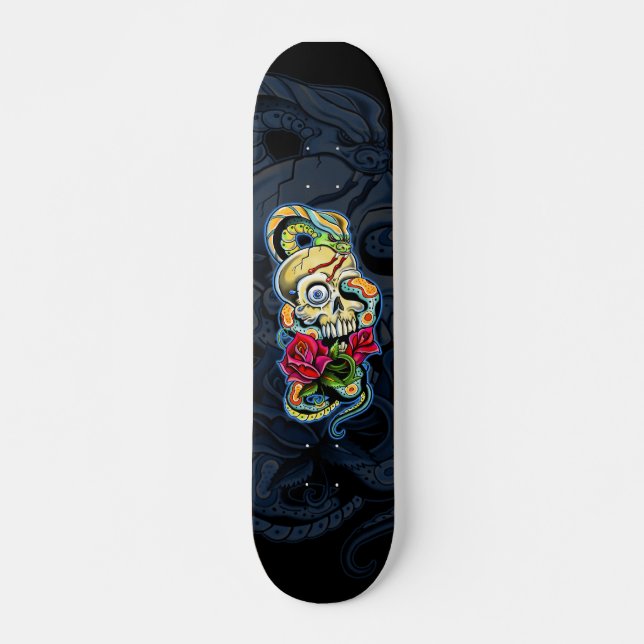 Skateboard Conception de roses de serpent de crâne (Devant)