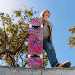 Skateboard Cool Abstrait rétro rose chaud et rouge floral tor