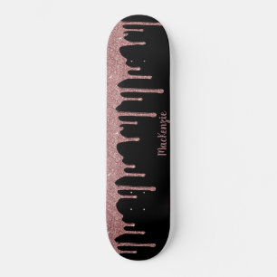 Skateboard Cool Black Rose Rose Parties scintillant or Épercé