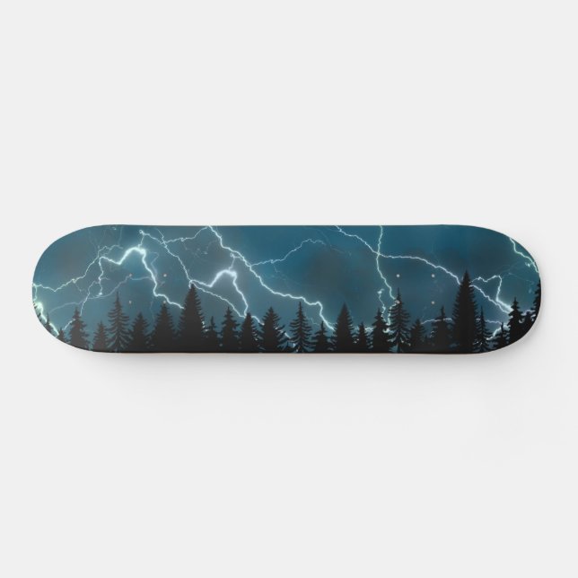 Skateboard Cool Bleu Lightning Grève au-dessus de la forêt (Horz)