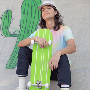 Skateboard Cool Bright Green White Racing Stripes Monogrammé