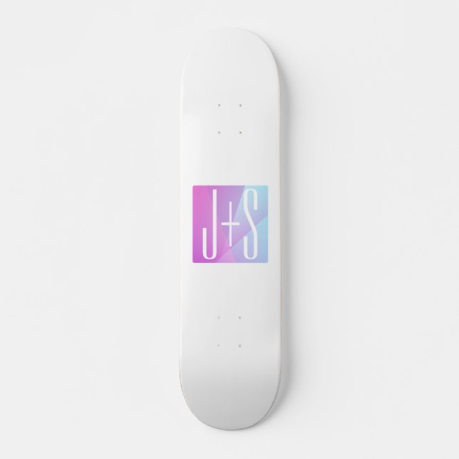 Skateboard Cool Géométrique rose et pourpre | Initiales de co (Devant)
