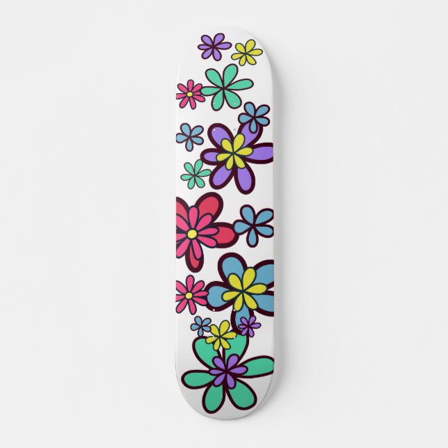 Skateboard Cool Girl Retro Flower Power (Devant)