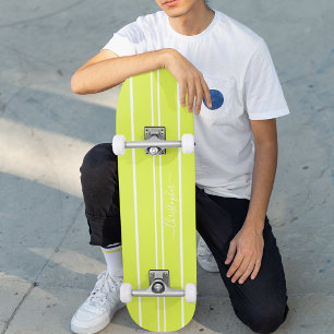 Skateboard Cool Lime Green White Racing Stripes Monogrammé