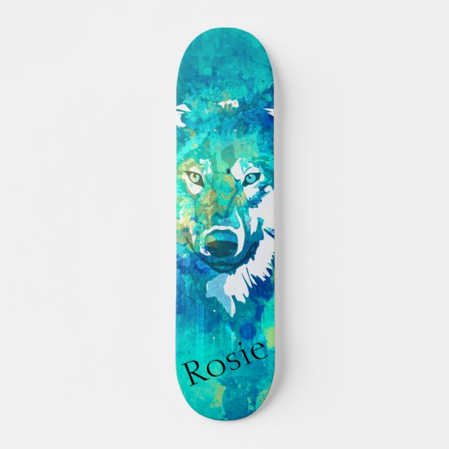 Skateboard Cool moderne turquoise bleu vert d'eau loup (Devant)