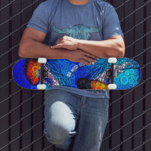 Skateboard Cool Orange Jellyfish Bleu Océan, Aller avec le fl