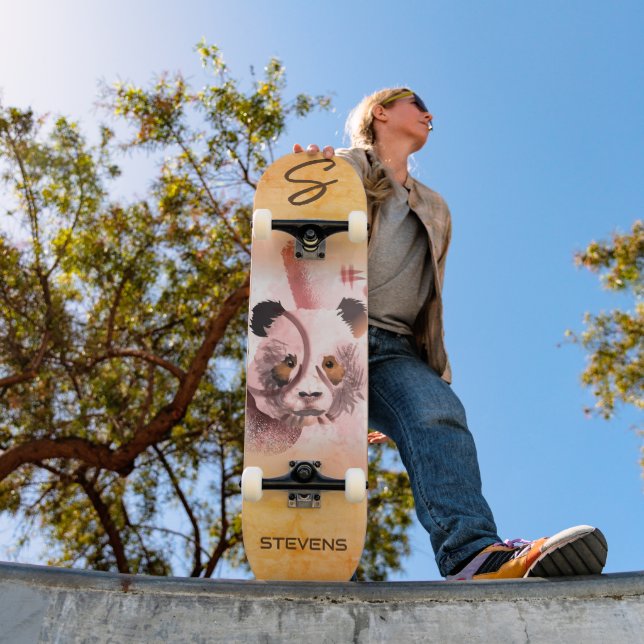 Skateboard Cool Panda Illustration Art Monogrammé (Extérieur 1)