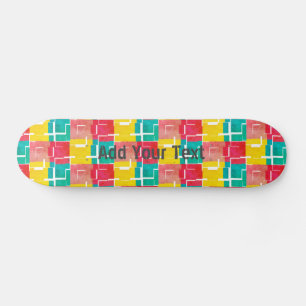 Skateboard Cool personnalisé Turquoise rose jaune Motif rouge