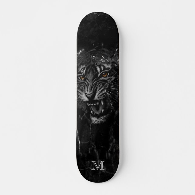 Skateboard Cool Roaring Tiger Marbre noir Arrière - plan  (Devant)