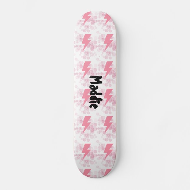 Skateboard Cool Rose & Blanc Éclairage Design Girls Personnal (Recto)