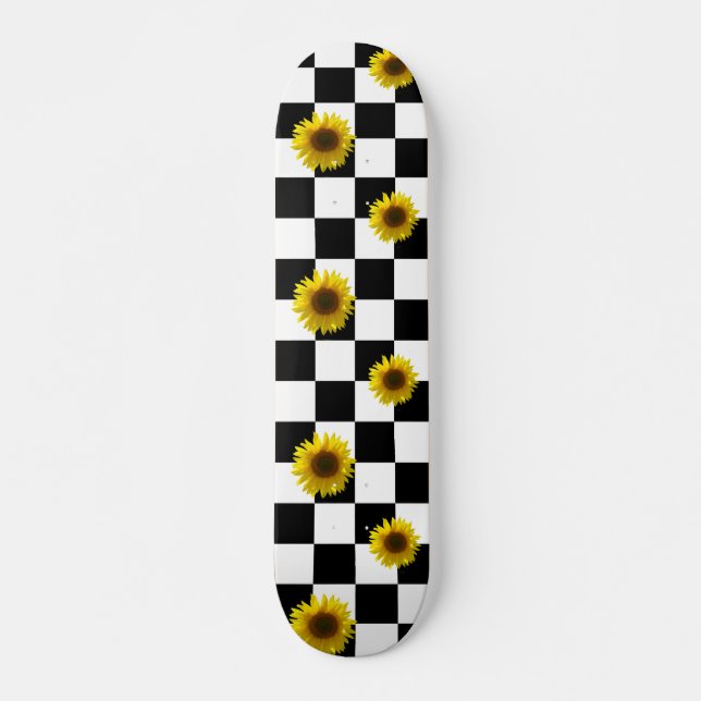 Skateboard Copie noire et blanche Checkered et de tournesol (Devant)