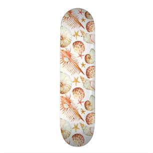 Skateboard Corail avec les coquilles et le motif de crabes