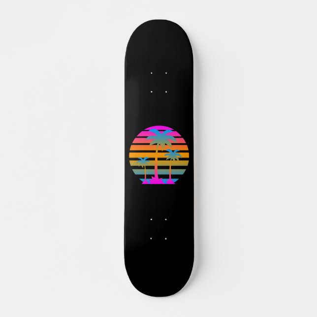 SKATEBOARD COREY TIGER RETRO SUNSET PALMIERS (Devant)
