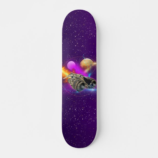 Skateboard Cosmique vaisseau spatial & Planètes Purple Retro  (Devant)