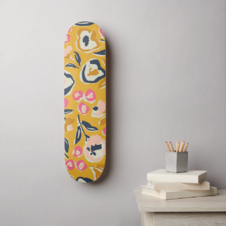 Skateboard Cottage Garden Hand-Drawn Bold Inky Floral Pattern