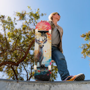 Skateboard Coucher de soleil doré Floral Forêt d'automne Cerf