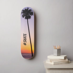 Skateboard Coucher de soleil violet orange California Palm Tr