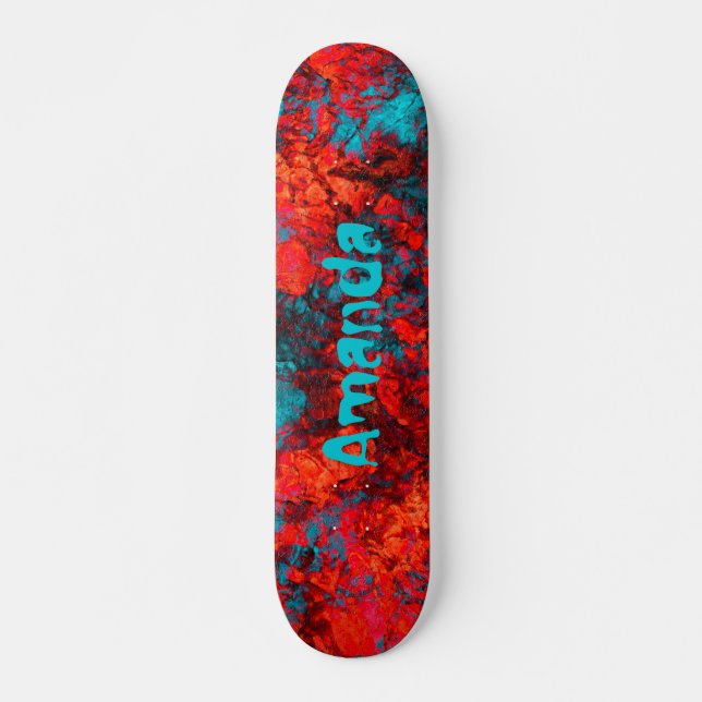 Skateboard Couleur bleu foncé texturé marbre daim rouge (Devant)