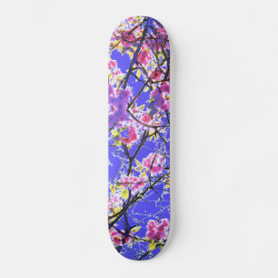 Skateboard Couleur bleu rose abstrait design floral