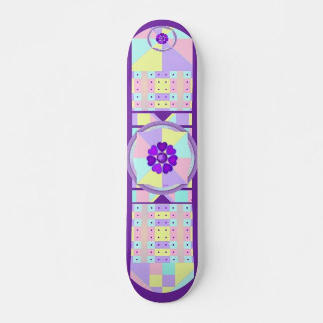 Skateboard Couleurs pastel & coeurs violets battre (Devant)
